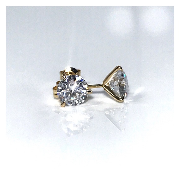 14KT 2 CARAT GENUINE MOISSANITE SOLID YELLOW GOLD MARTINI SET STUD EARRINGS NWOT - Picture 11 of 12
